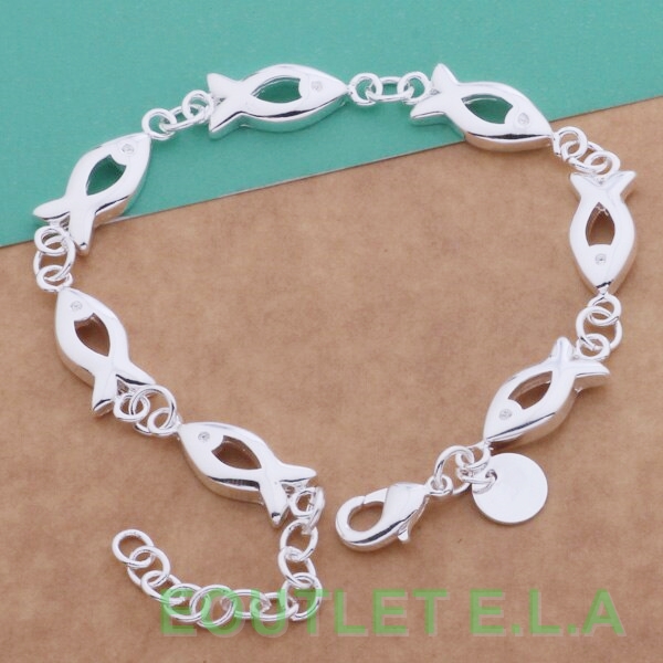 7mm Wide CUTE FISH SILVER BRACELET-17-20cm